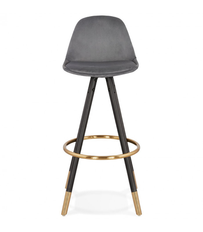 Tabouret de bar design gris en tissu et bois Blaine
