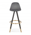 Tabouret de bar design gris en tissu et bois Blaine