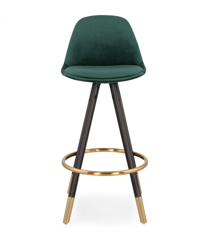 Tabouret de bar design vert en tissu et bois Blaine Mini