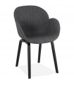 Fauteuil design gris foncé en tissu et bois Claudia
