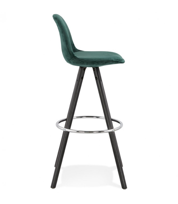 Tabouret de bar design vert en tissu et bois Darna