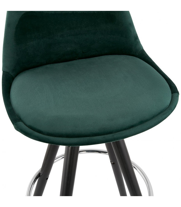 Tabouret de bar design vert en tissu et bois Darna