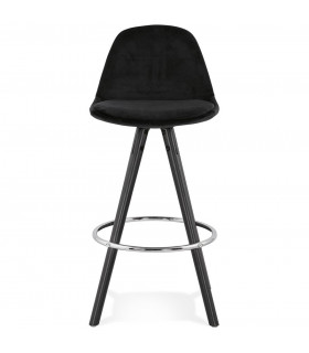 Tabouret de bar design noir en tissu et bois Darna Mini 65