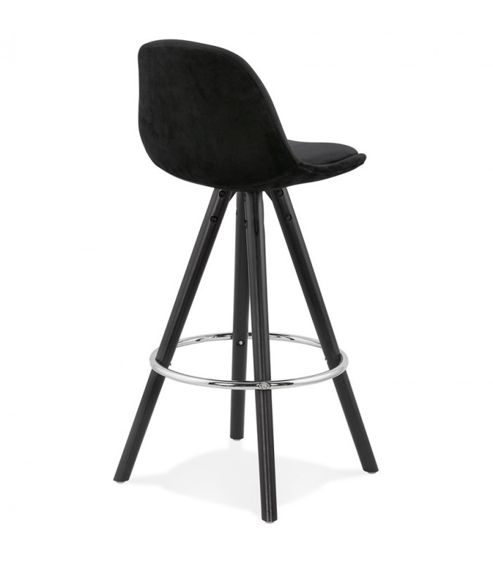 Tabouret de bar design noir en tissu et bois Darna Mini 65