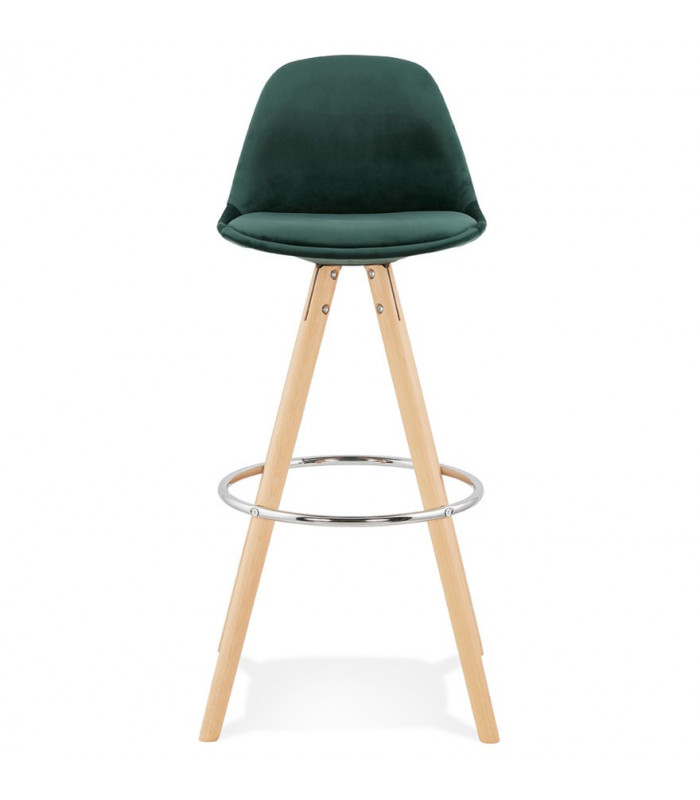 Tabouret de bar design vert en tissu et bois Darna