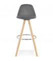 Tabouret de bar design gris en tissu et bois Darna
