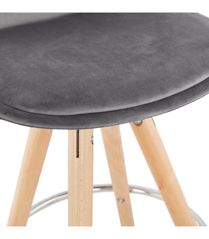 Tabouret de bar design gris en tissu et bois Darna