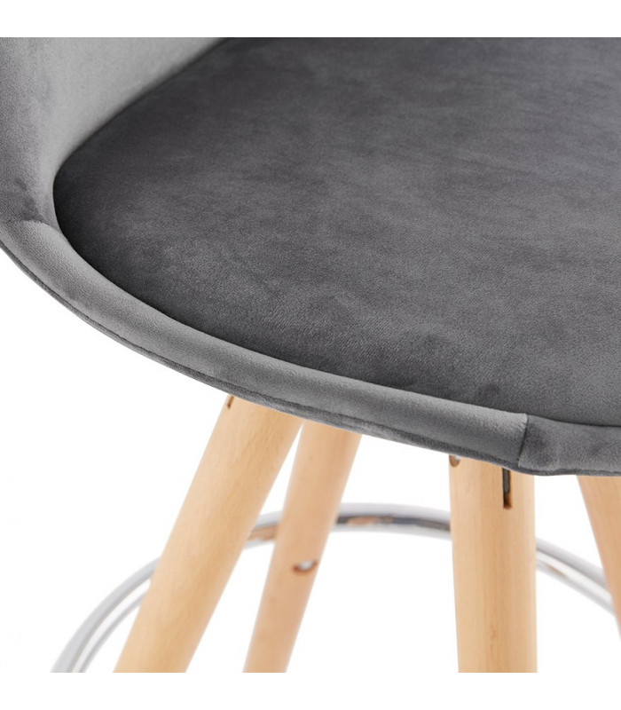 Tabouret de bar design gris en tissu et bois Darna