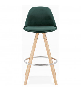 Tabouret de bar design vert en tissu et bois Darna Mini 65