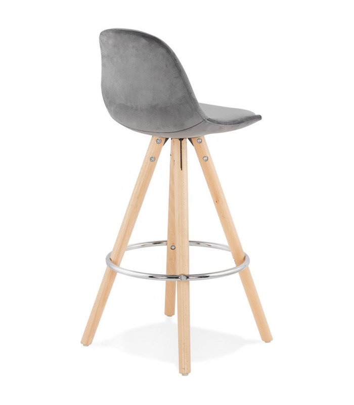 Tabouret de bar design gris en tissu et bois Darna Mini 65