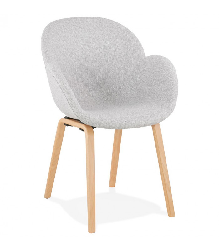 Fauteuil design gris clair en tissu et bois Claudia