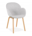 Fauteuil design gris clair en tissu et bois Claudia