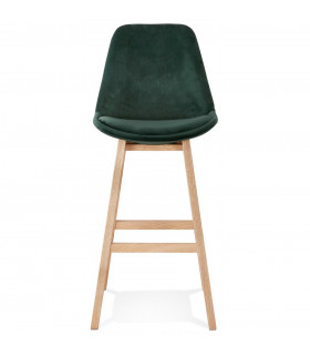 Tabouret de bar design vert en tissu et bois Alvah