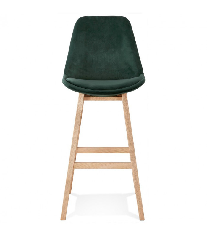 Tabouret de bar design vert en tissu et bois Alvah