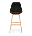 Tabouret de bar design noir en tissu et bois Alvah
