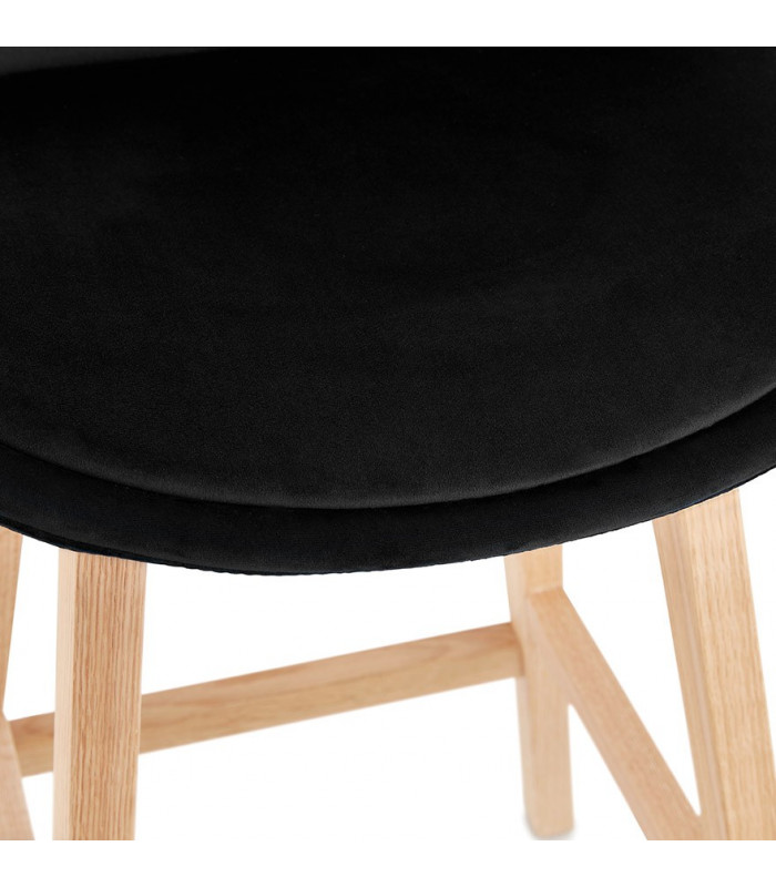 Tabouret de bar design noir en tissu et bois Alvah