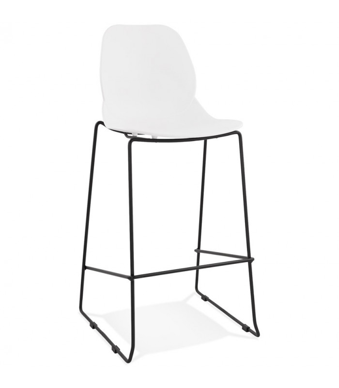 Tabouret de bar design blanc en plastique et métal Reman
