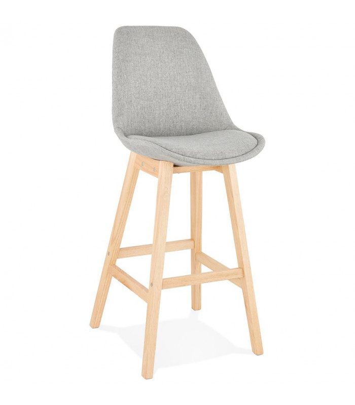 Tabouret de bar design gris en tissu et bois Leila