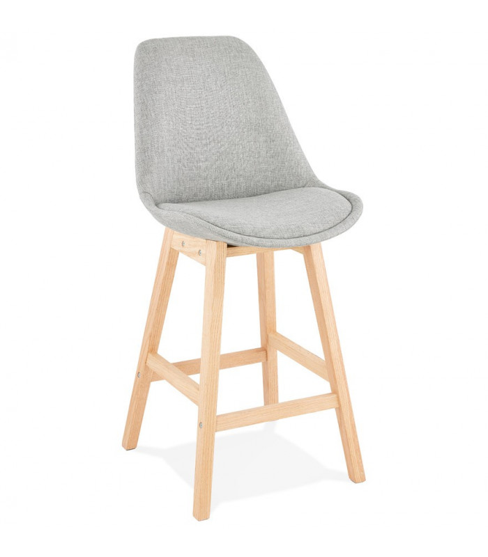 Tabouret de bar design gris en tissu et bois Leila Mini