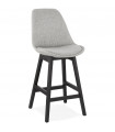 Tabouret de bar design gris en tissu et bois Leila Mini