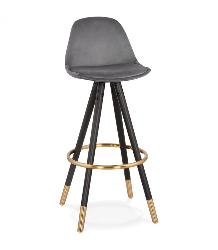 Tabouret de bar design gris en tissu et bois Blaine
