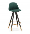 Tabouret de bar design vert en tissu et bois Blaine Mini