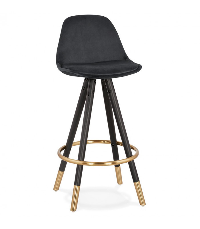 Tabouret de bar design noir en tissu et bois Blaine Mini