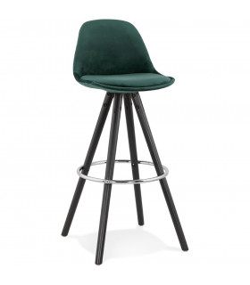 Tabouret de bar design vert en tissu et bois Darna