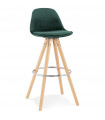 Tabouret de bar design vert en tissu et bois Darna