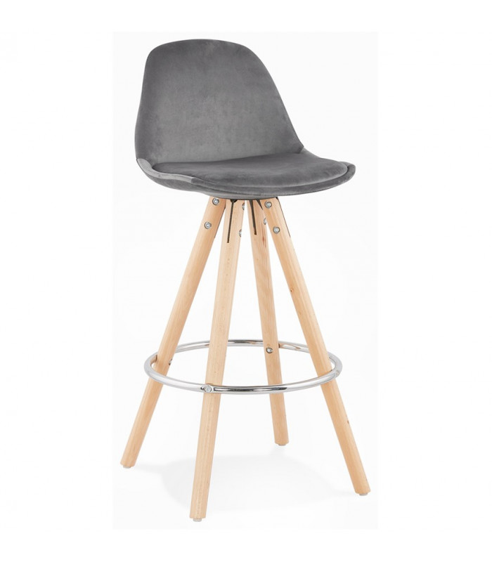 Tabouret de bar design gris en tissu et bois Darna Mini 65