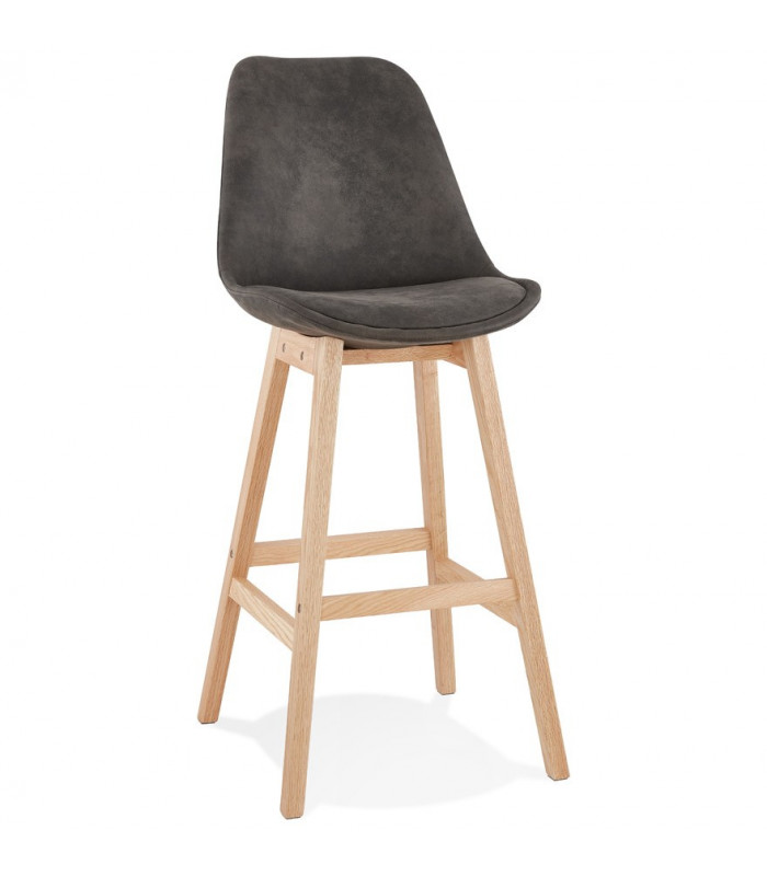 Tabouret de bar design gris foncé en tissu et bois Nya