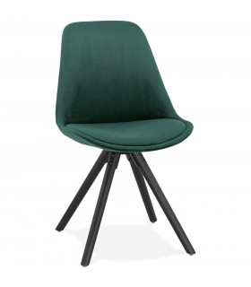 Chaise design vert en tissu et bois Eton