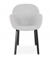 Fauteuil design gris clair en tissu et bois Claudia